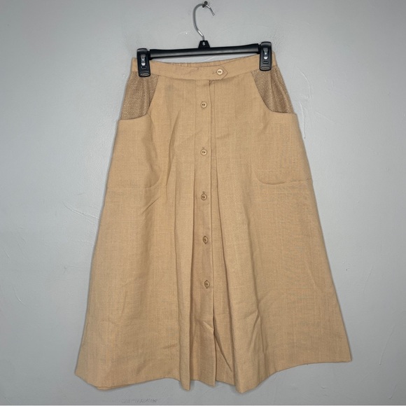 Vintage Dresses & Skirts - SURREY Vintage Beige Button Up A-line Midi Skirt